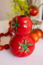Tomatenförmige Keramikvase | Rote glasierte Blumenvase für Küche & Tisch