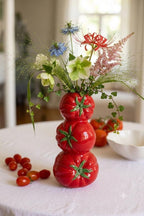 Tomatenförmige Keramikvase | Rote glasierte Blumenvase für Küche & Tisch