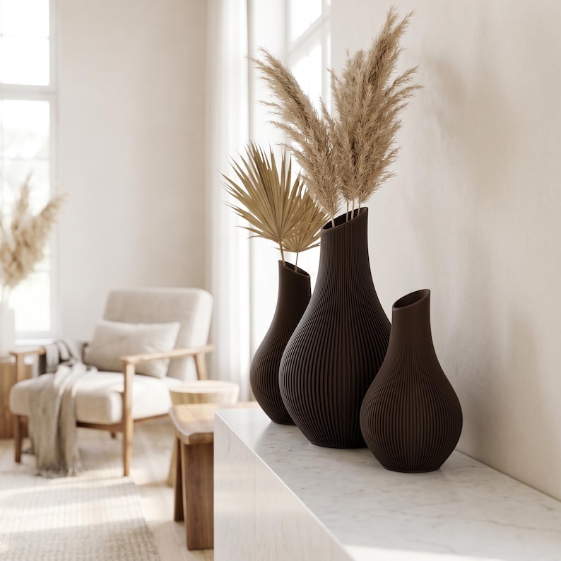 Bauchige Deko Vase mit schrägem Hals für Trockenblumen & Pampasgras