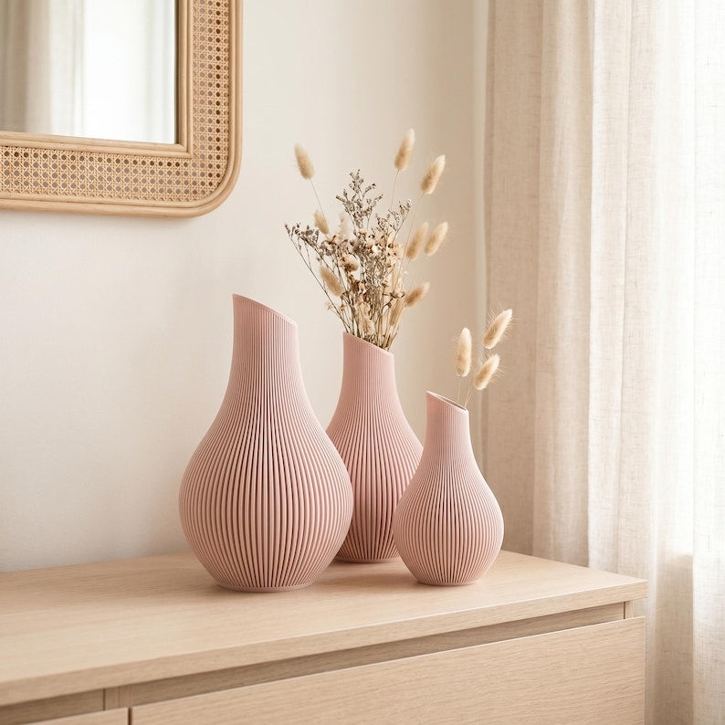 Bauchige Deko Vase mit schrägem Hals für Trockenblumen & Pampasgras