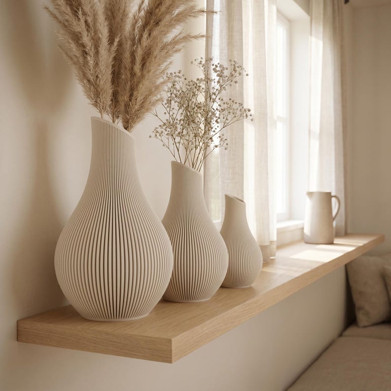 Bauchige Deko Vase mit schrägem Hals für Trockenblumen & Pampasgras