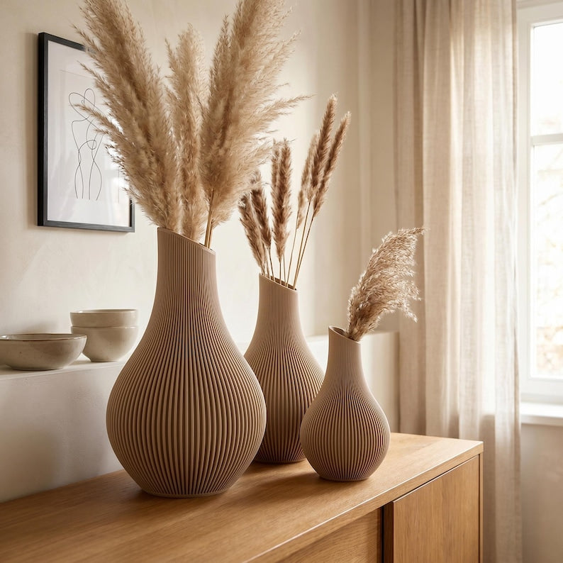 Bauchige Deko Vase mit schrägem Hals für Trockenblumen & Pampasgras