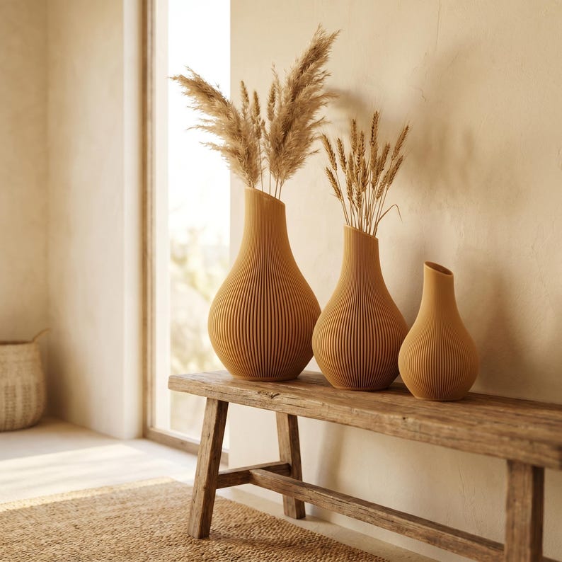 Bauchige Deko Vase mit schrägem Hals für Trockenblumen & Pampasgras