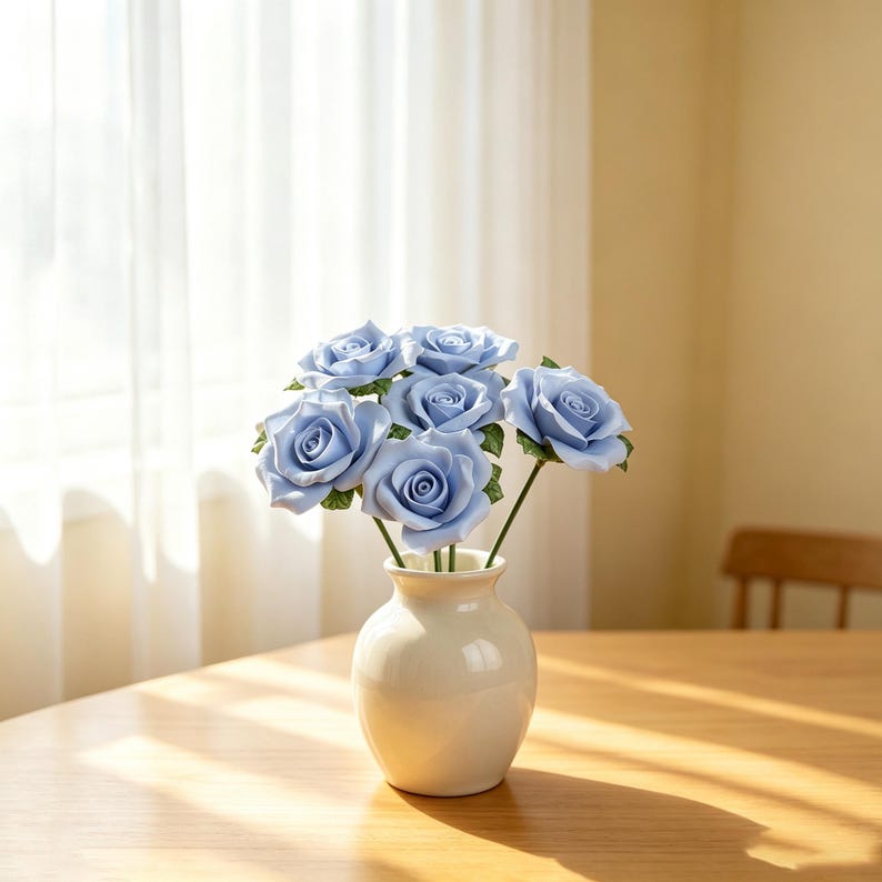 Keramik-Rosenblüte mit Stiel, Porzellanrose, Hochzeitsdekoration, Wohnaccessoire