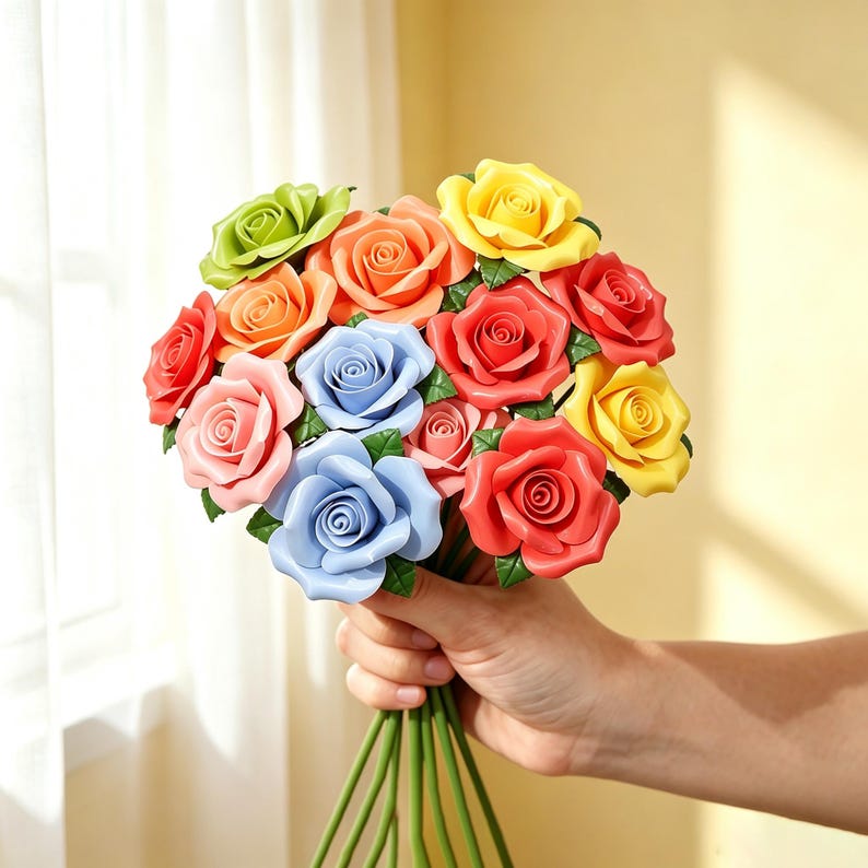 Keramik-Rosenblüte mit Stiel, Porzellanrose, Hochzeitsdekoration, Wohnaccessoire