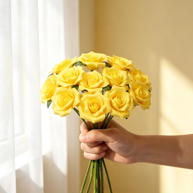 Keramik-Rosenblüte mit Stiel, Porzellanrose, Hochzeitsdekoration, Wohnaccessoire