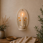 Keramik-Wandkerzenhalter handbemalt Wildblumen Wandleuchte Spitzkerzen Landhausstil