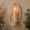 Keramik-Wandkerzenhalter handbemalt Wildblumen Wandleuchte Spitzkerzen Landhausstil