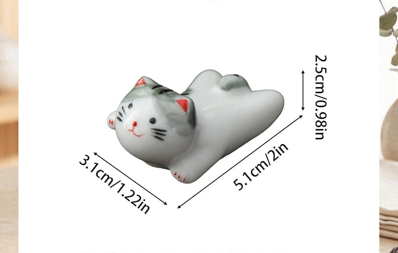 Keramik Katzen-Essstäbchenablage, 5,1 cm, handbemalt, Tischdekoration, Mini-Katzenfigur
