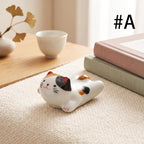 Keramik Katzen-Essstäbchenablage, 5,1 cm, handbemalt, Tischdekoration, Mini-Katzenfigur