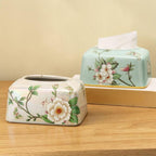 Keramik-Taschentuchbox-Hülle mit Blumenmuster, glänzend, rechteckig, 19x14x11 cm