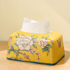 Keramik-Taschentuchbox-Hülle mit Blumenmuster, glänzend, rechteckig, 19x14x11 cm