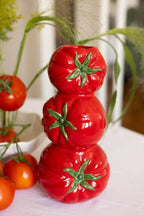 Tomatenförmige Keramikvase | Rote glasierte Blumenvase für Küche & Tisch