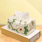 Keramik-Taschentuchbox-Hülle mit Blumenmuster, glänzend, rechteckig, 19x14x11 cm
